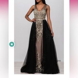 JVN BY JOVANI 41677 BLACK/GOLD SIZE 16 PLUS SIZE PROM DRESS TULLE